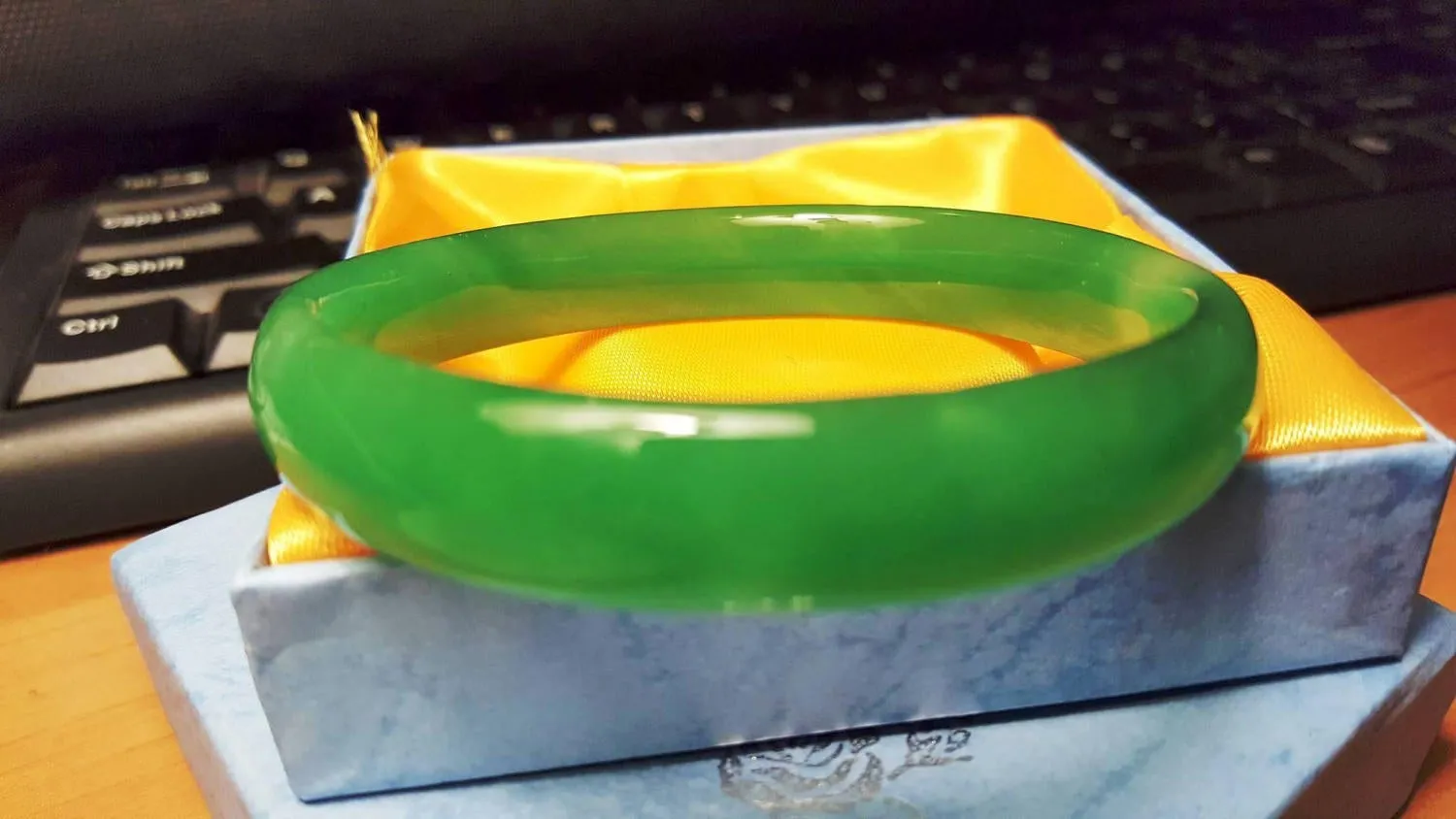 10% OFF on Sales- 61/62 mm-Certified Natural Green Striped Jadeite Emerald Jade Bracelet Bangle《Grade A》20172