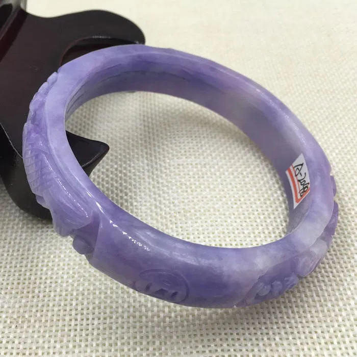 10% OFF on Sales- 62/63 mm-Certified Natural Purple Ice Jadeite Emerald Jade Tablets Bracelet Bangle《Grade A》A-2048