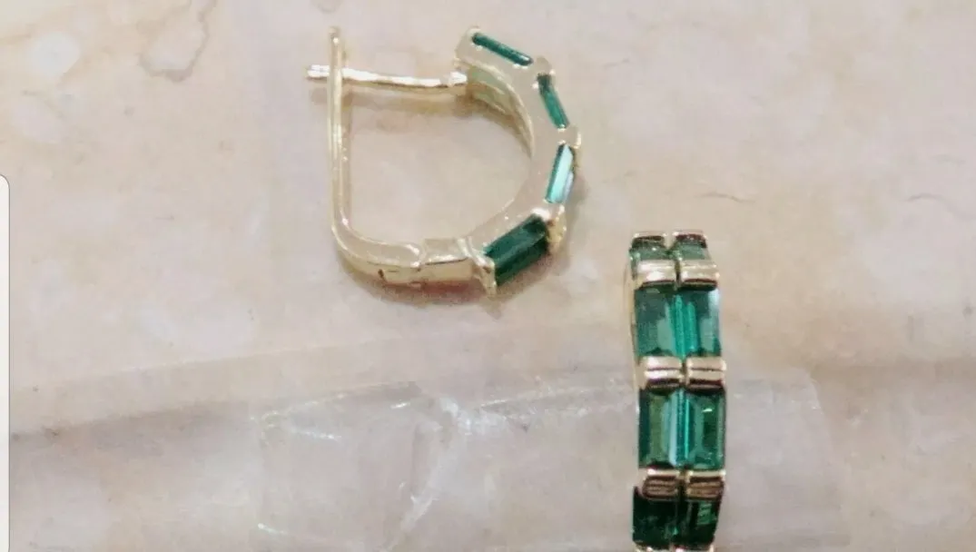 10% OFF- Vintage Natural Green Emerald A*Jade Handcrafted A Pair of Lucky Huggie Stud Earrings Stamped 925 Sterling Silver