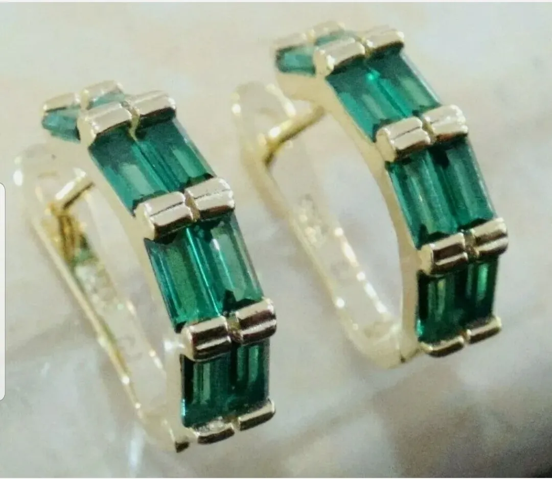 10% OFF- Vintage Natural Green Emerald A*Jade Handcrafted A Pair of Lucky Huggie Stud Earrings Stamped 925 Sterling Silver