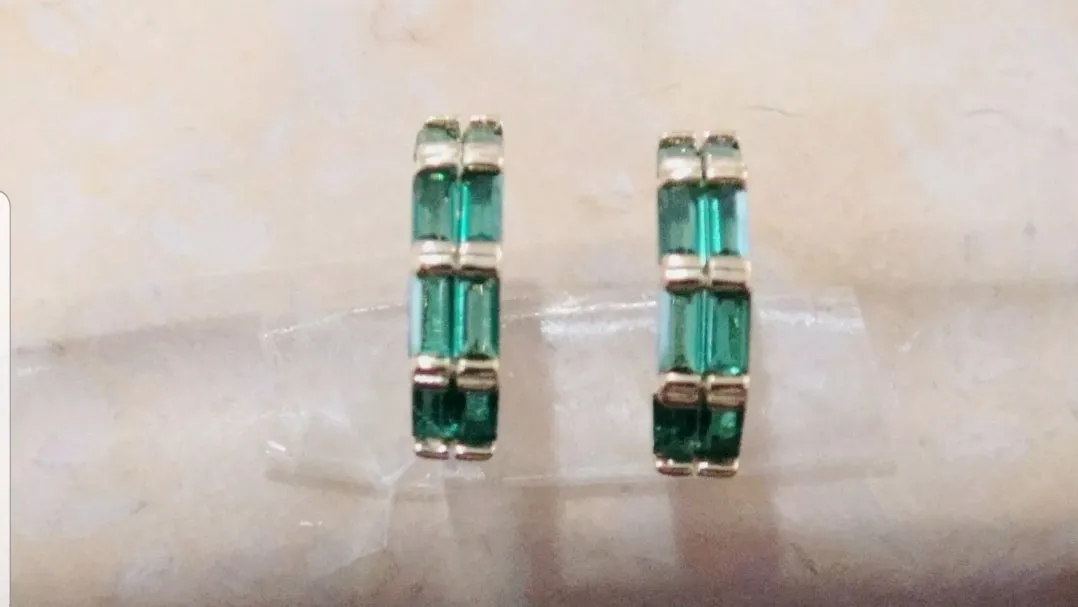 10% OFF- Vintage Natural Green Emerald A*Jade Handcrafted A Pair of Lucky Huggie Stud Earrings Stamped 925 Sterling Silver