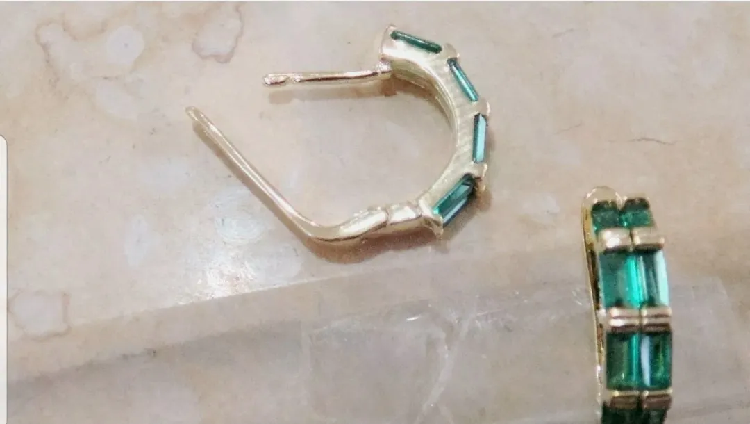 10% OFF- Vintage Natural Green Emerald A*Jade Handcrafted A Pair of Lucky Huggie Stud Earrings Stamped 925 Sterling Silver