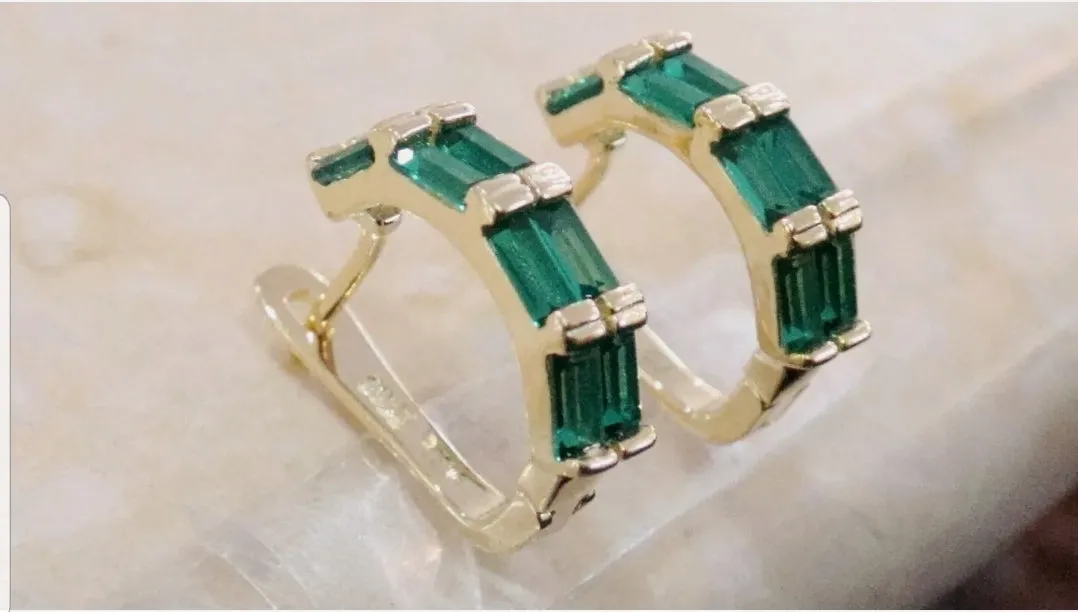 10% OFF- Vintage Natural Green Emerald A*Jade Handcrafted A Pair of Lucky Huggie Stud Earrings Stamped 925 Sterling Silver