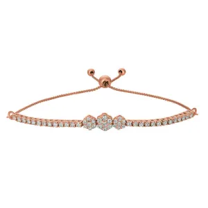 1.00 Carat Diamond Bolo 3 Flower Bracelet G SI 14K Rose Gold 7'' adjustable