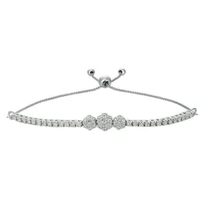 1.00 Carat Diamond Bolo 3 Flower Bracelet G SI 14K White Gold 7'' adjustable