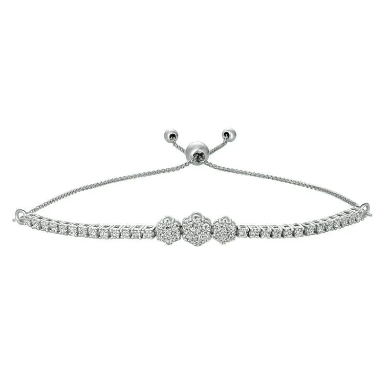 1.00 Carat Diamond Bolo 3 Flower Bracelet G SI 14K White Gold 7'' adjustable
