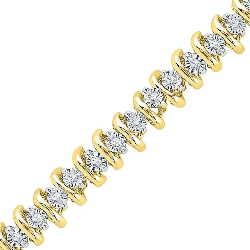 10K Elegant Yellow Gold Diamond Tennis Bracelet