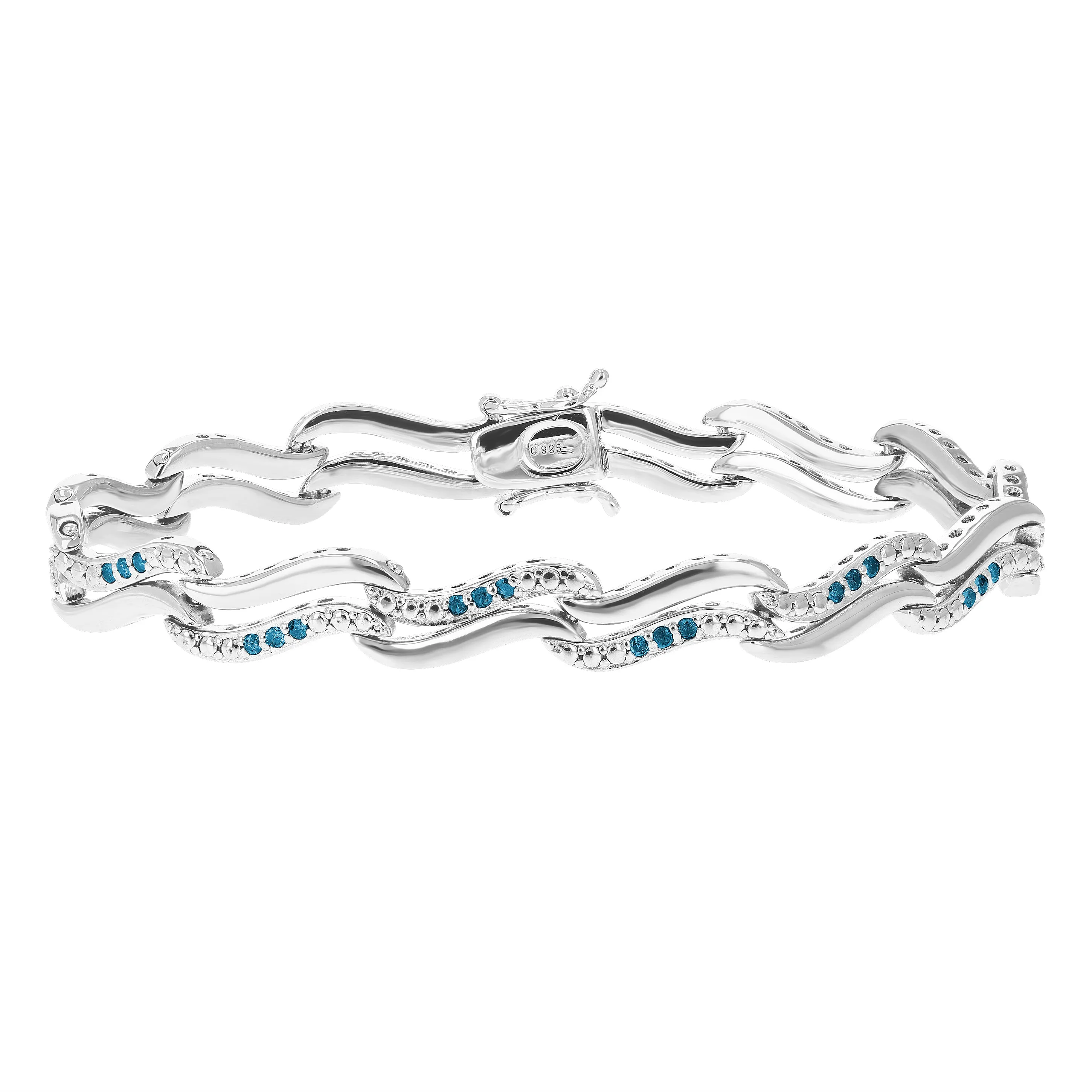 1/2 cttw Blue Diamond Wave Tennis Bracelet in Sterling Silver