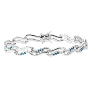 1/2 cttw Blue Diamond Wave Tennis Bracelet in Sterling Silver
