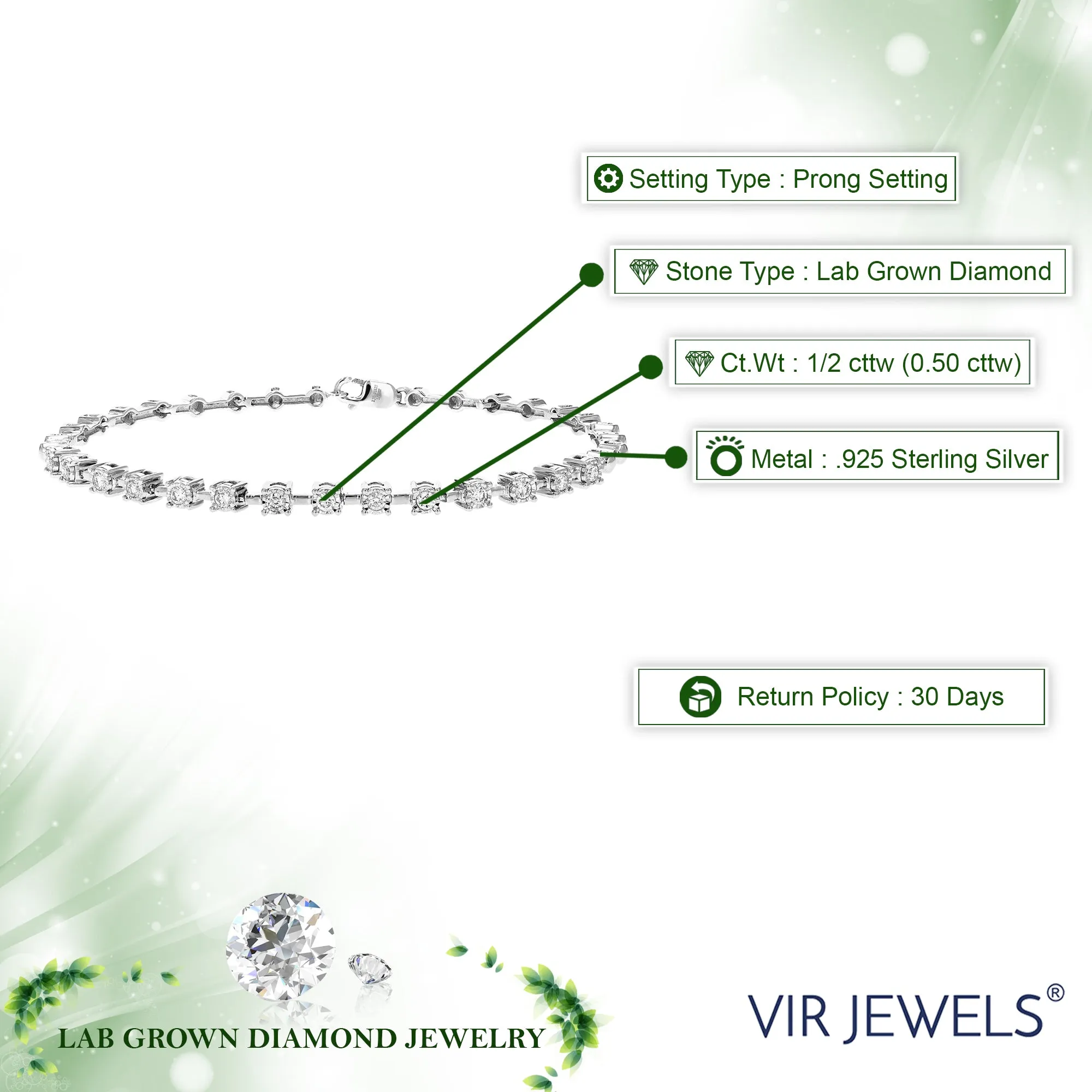 1/2 cttw Lab Grown Diamond Tennis Bracelet in Silver