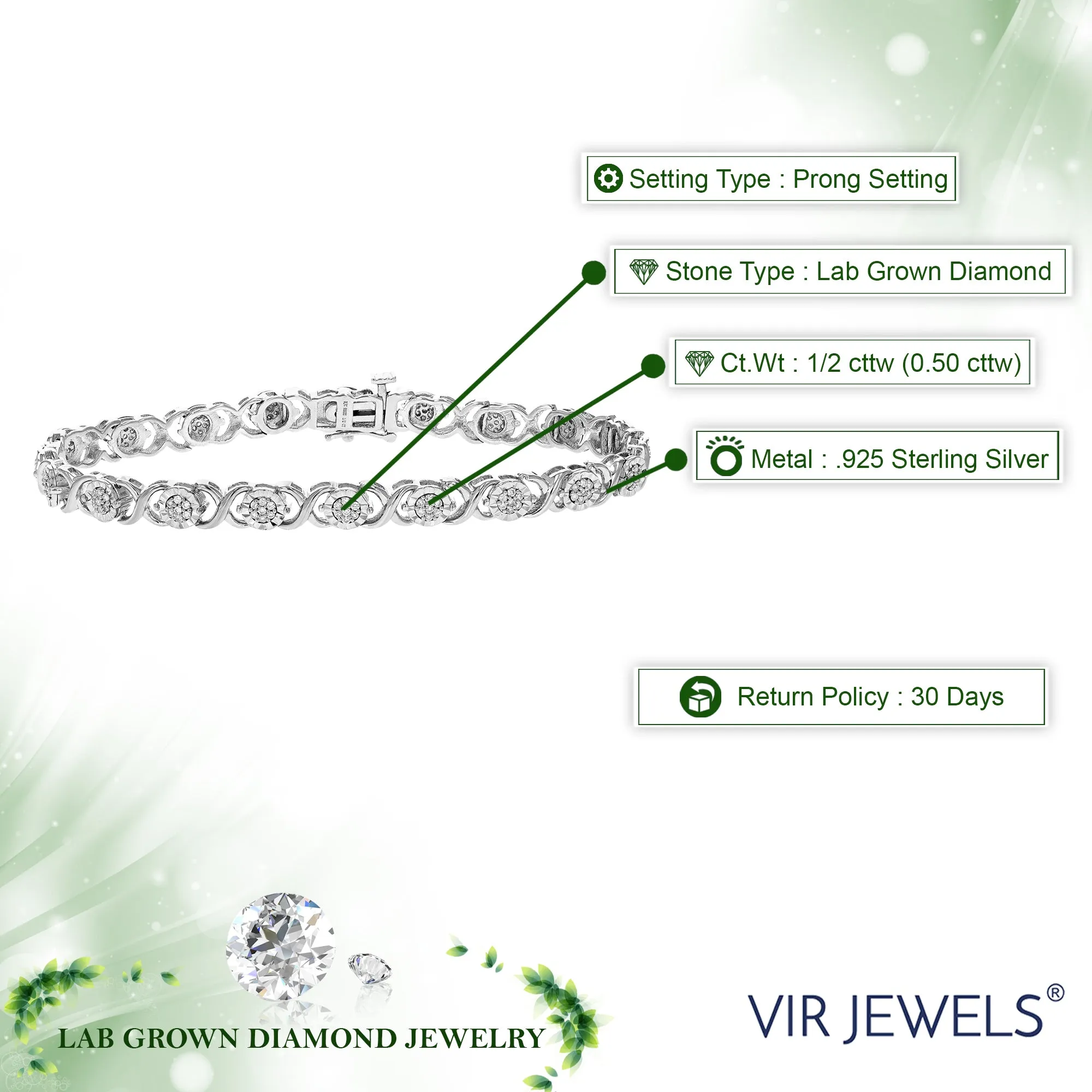 1/2 cttw Lab Grown Diamond Tennis Bracelet in Silver