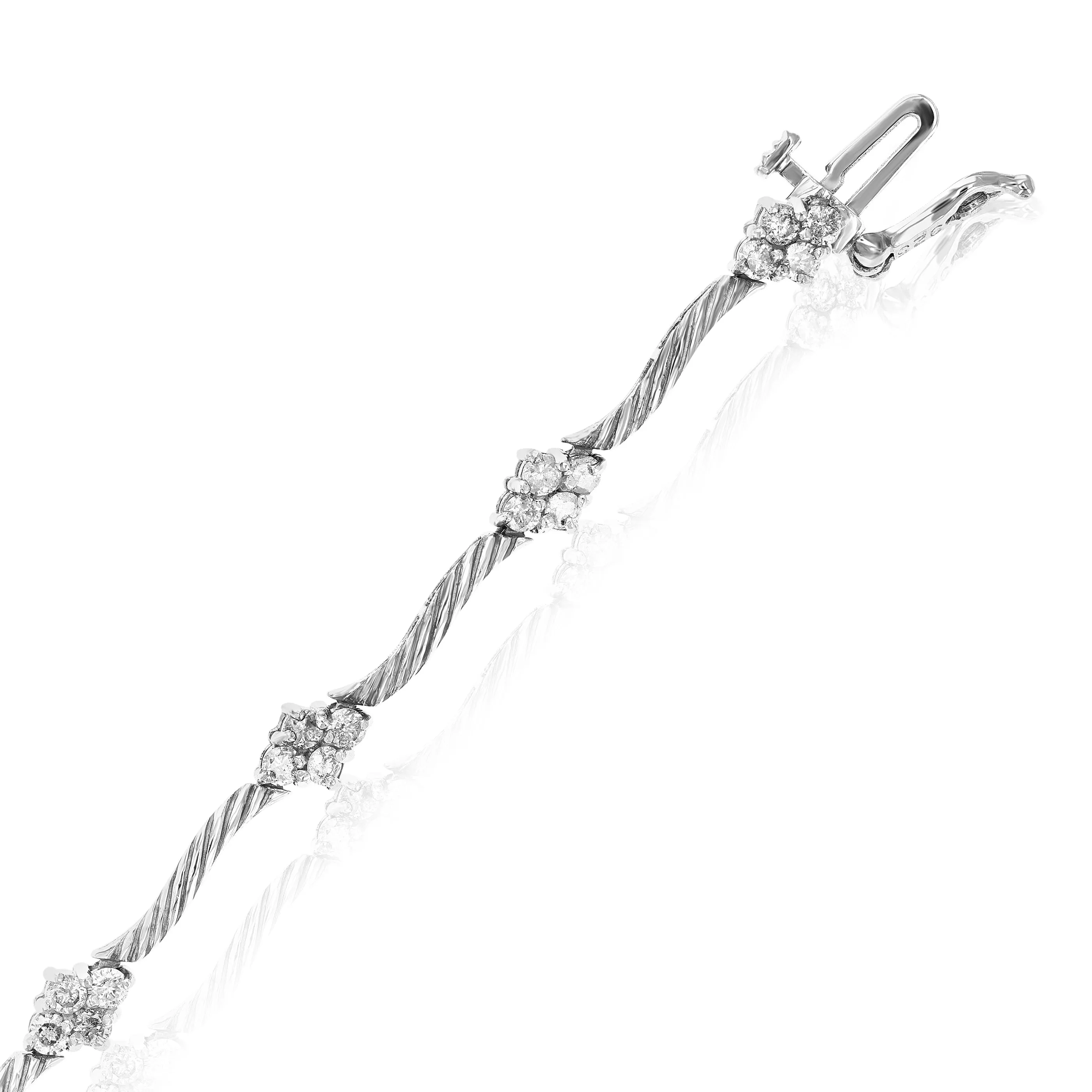 1.20 cttw Diamond Wave Station Tennis Bracelet in Sterling Silver