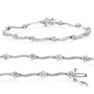 1.20 cttw Diamond Wave Station Tennis Bracelet in Sterling Silver