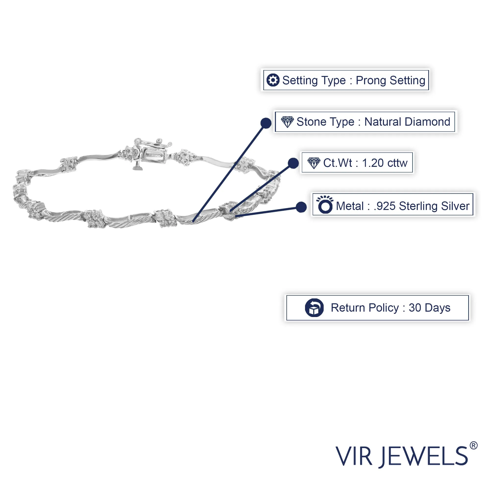 1.20 cttw Diamond Wave Station Tennis Bracelet in Sterling Silver