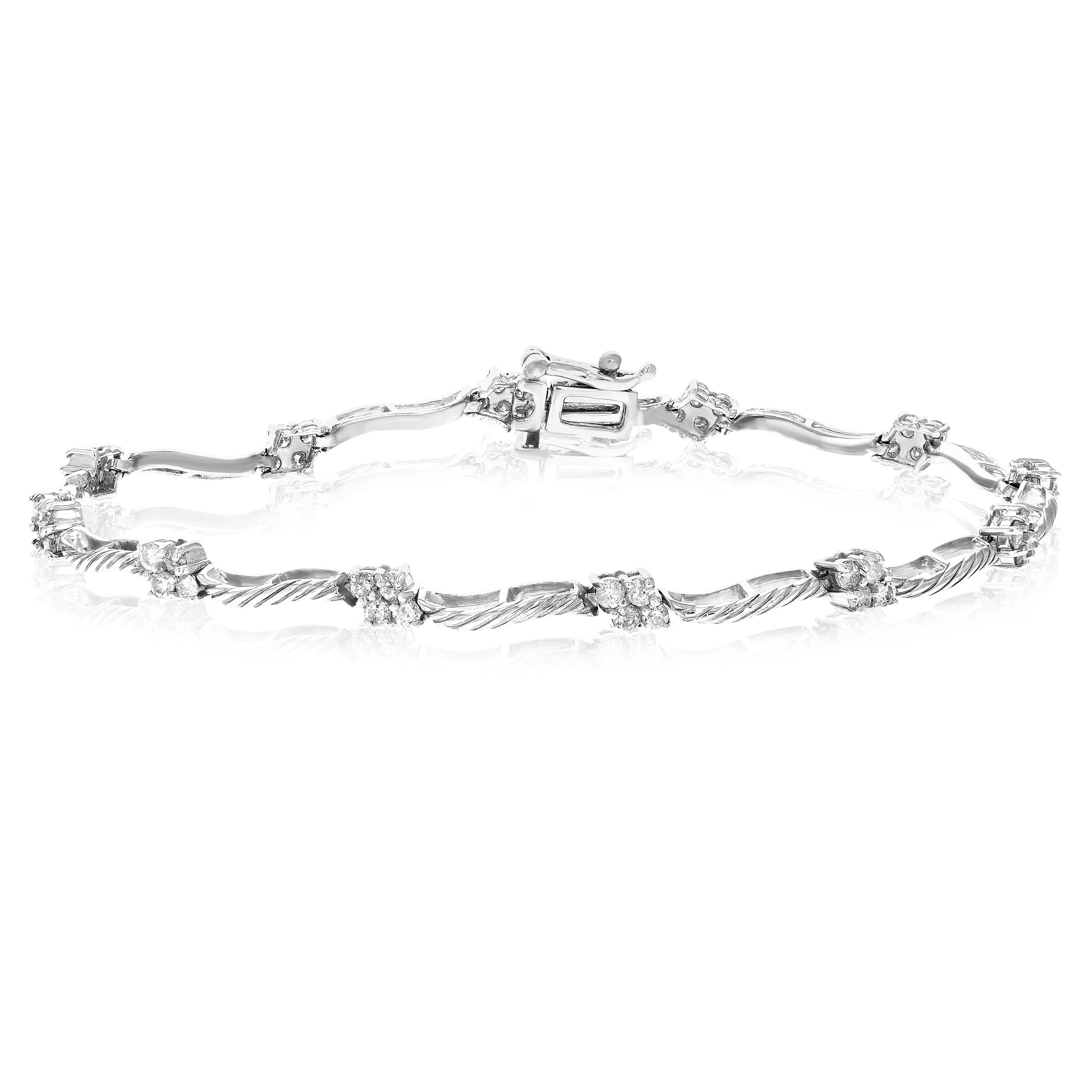 1.20 cttw Diamond Wave Station Tennis Bracelet in Sterling Silver
