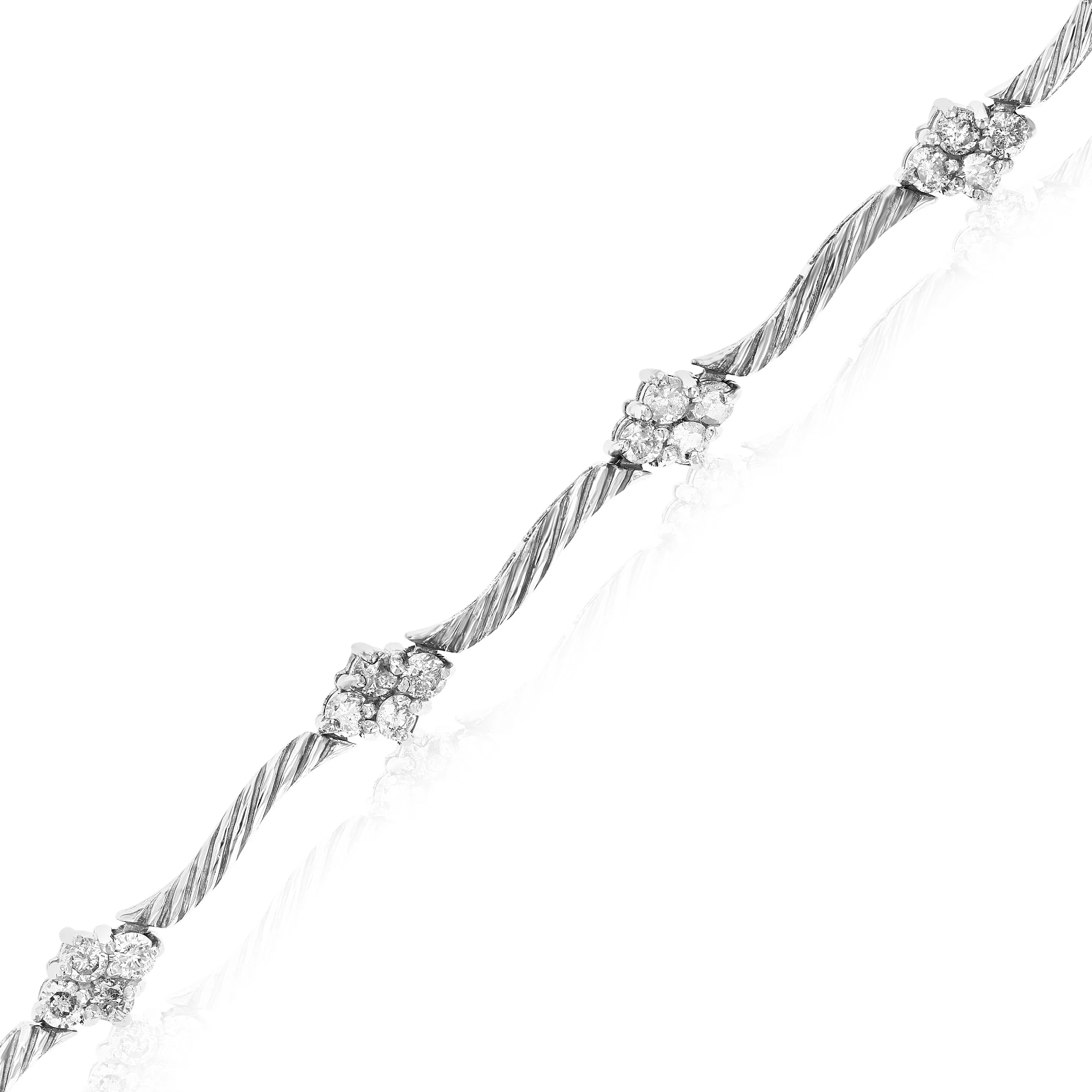 1.20 cttw Diamond Wave Station Tennis Bracelet in Sterling Silver