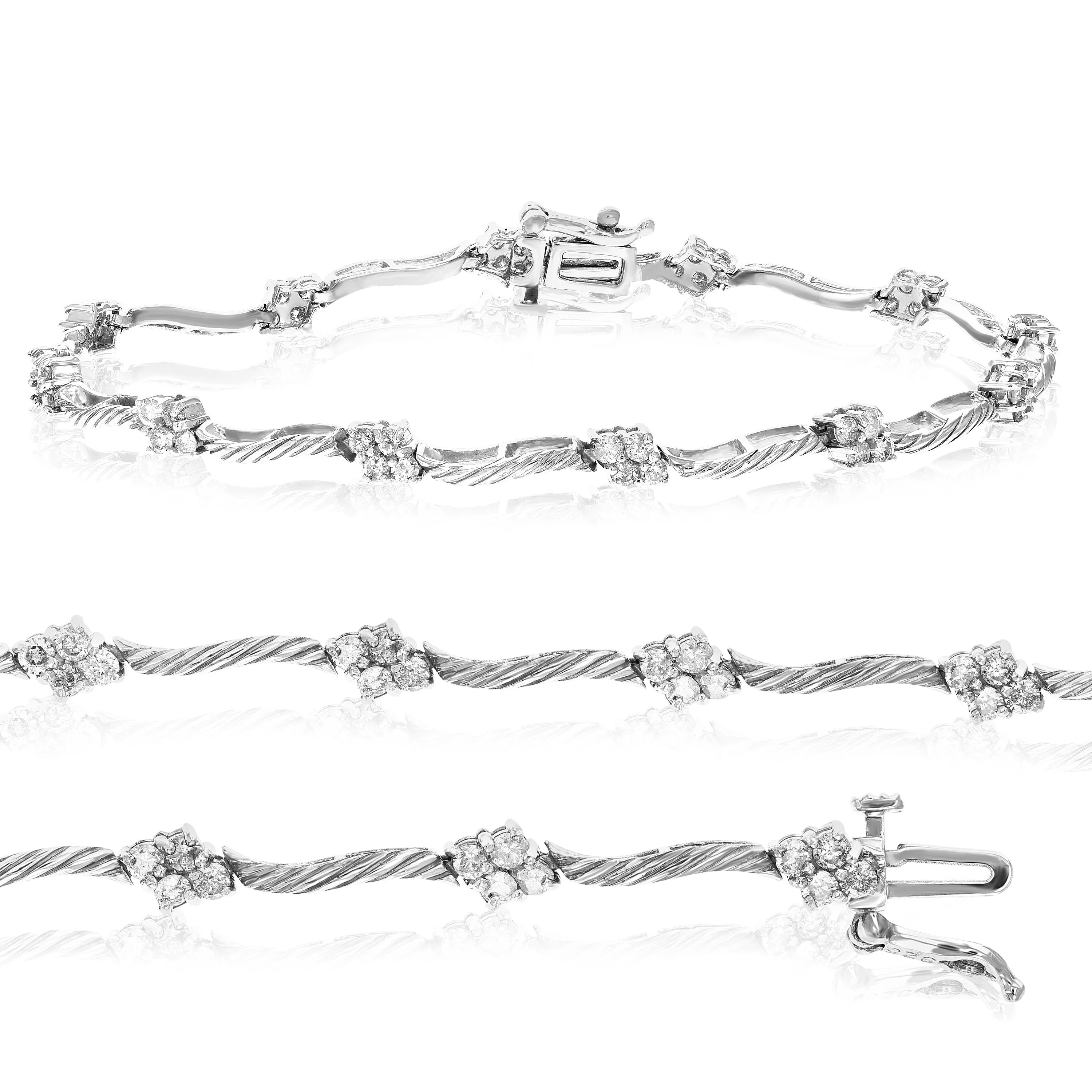 1.20 cttw Diamond Wave Station Tennis Bracelet in Sterling Silver