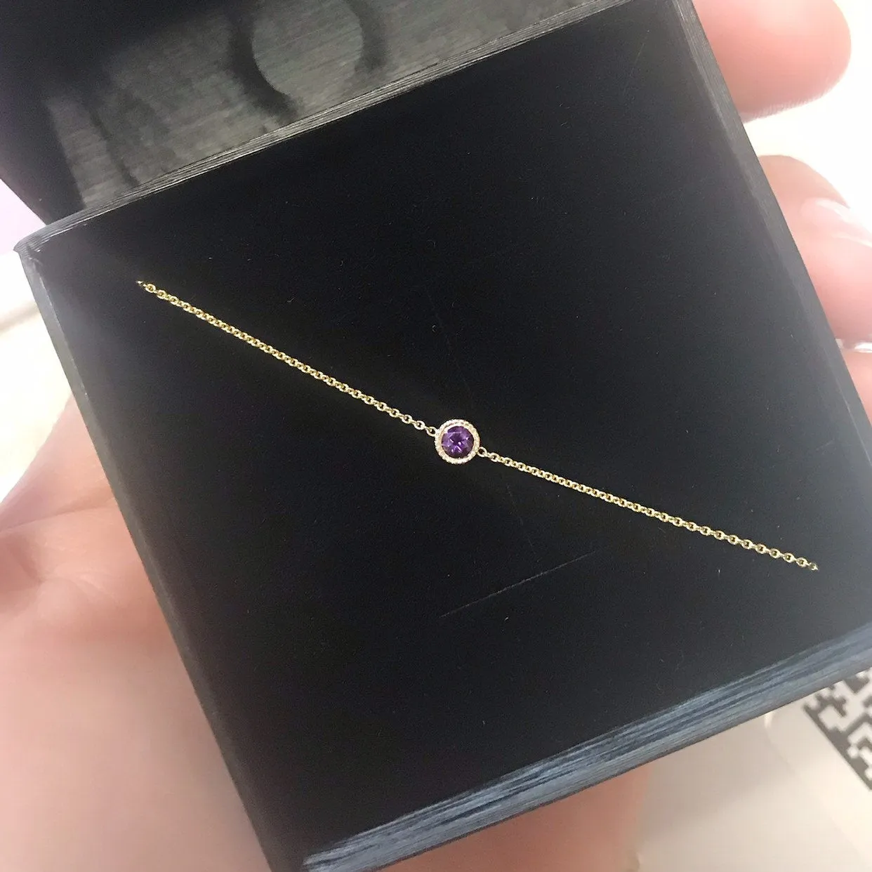 14K Gold Amethyst Bezel Bracelet
