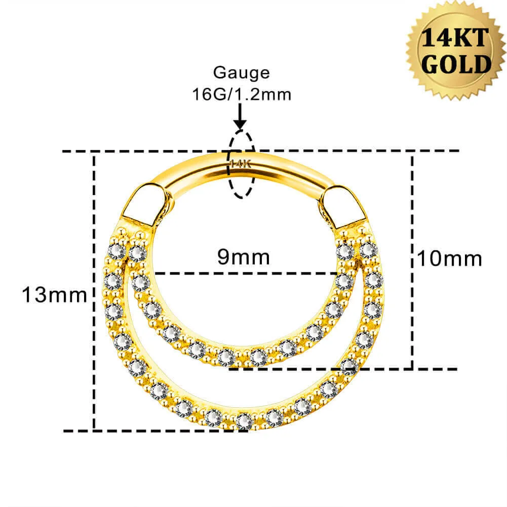 14K Gold CZ Double Hoop Daith Helix Earrings Septum Clicker