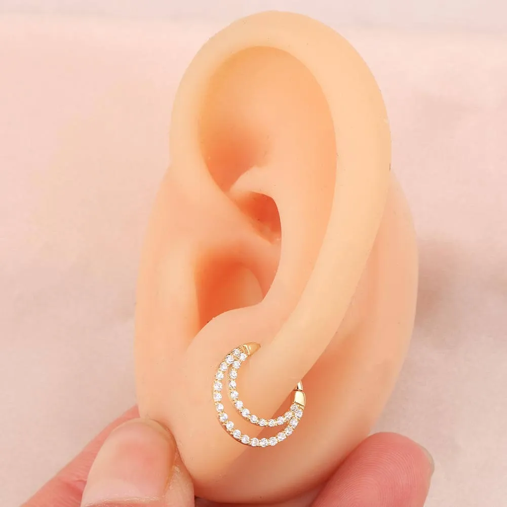14K Gold CZ Double Hoop Daith Helix Earrings Septum Clicker