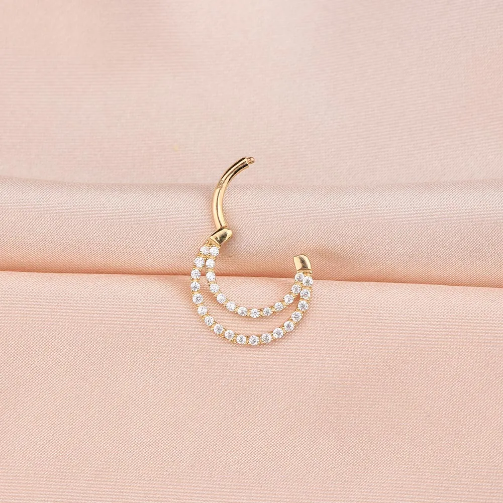14K Gold CZ Double Hoop Daith Helix Earrings Septum Clicker