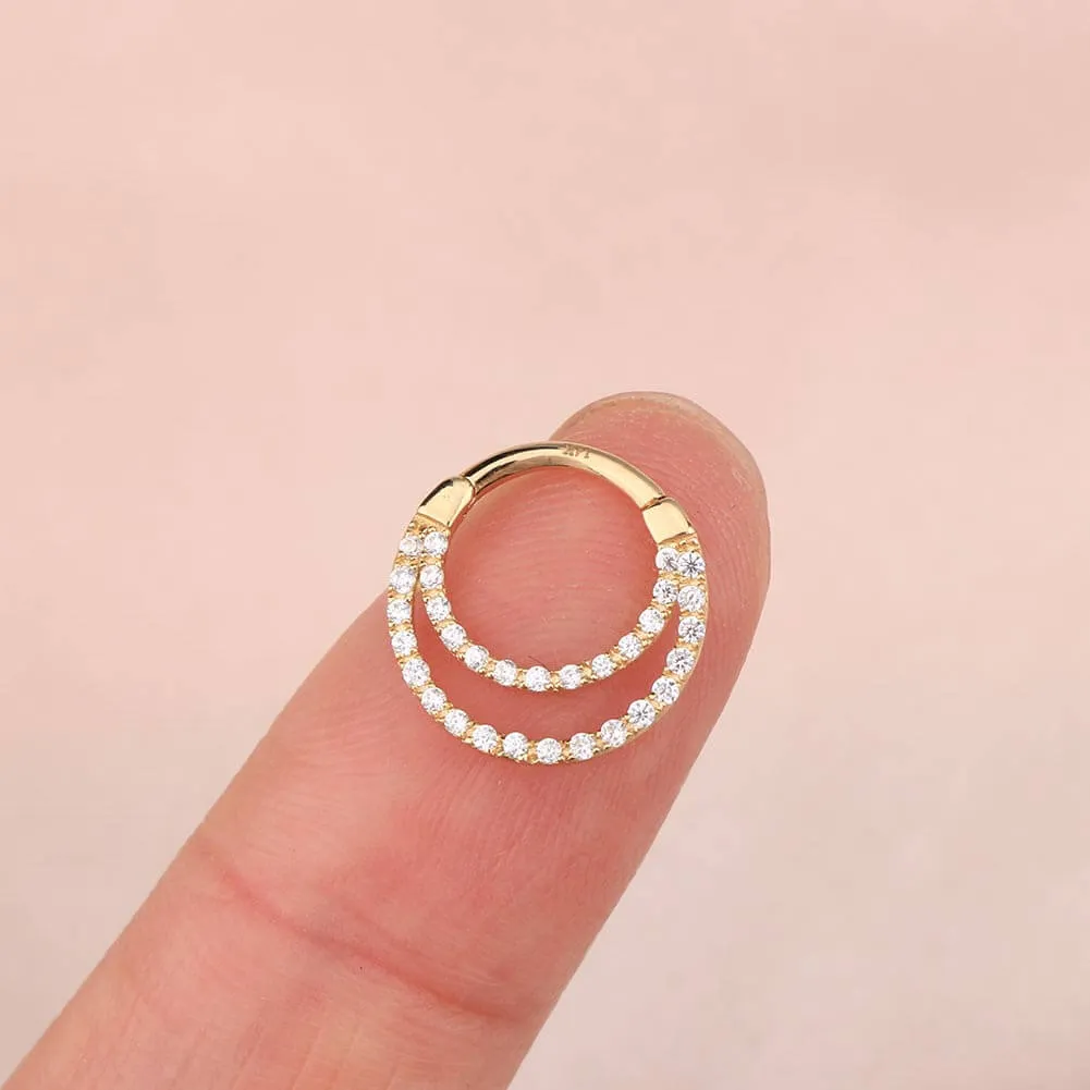 14K Gold CZ Double Hoop Daith Helix Earrings Septum Clicker
