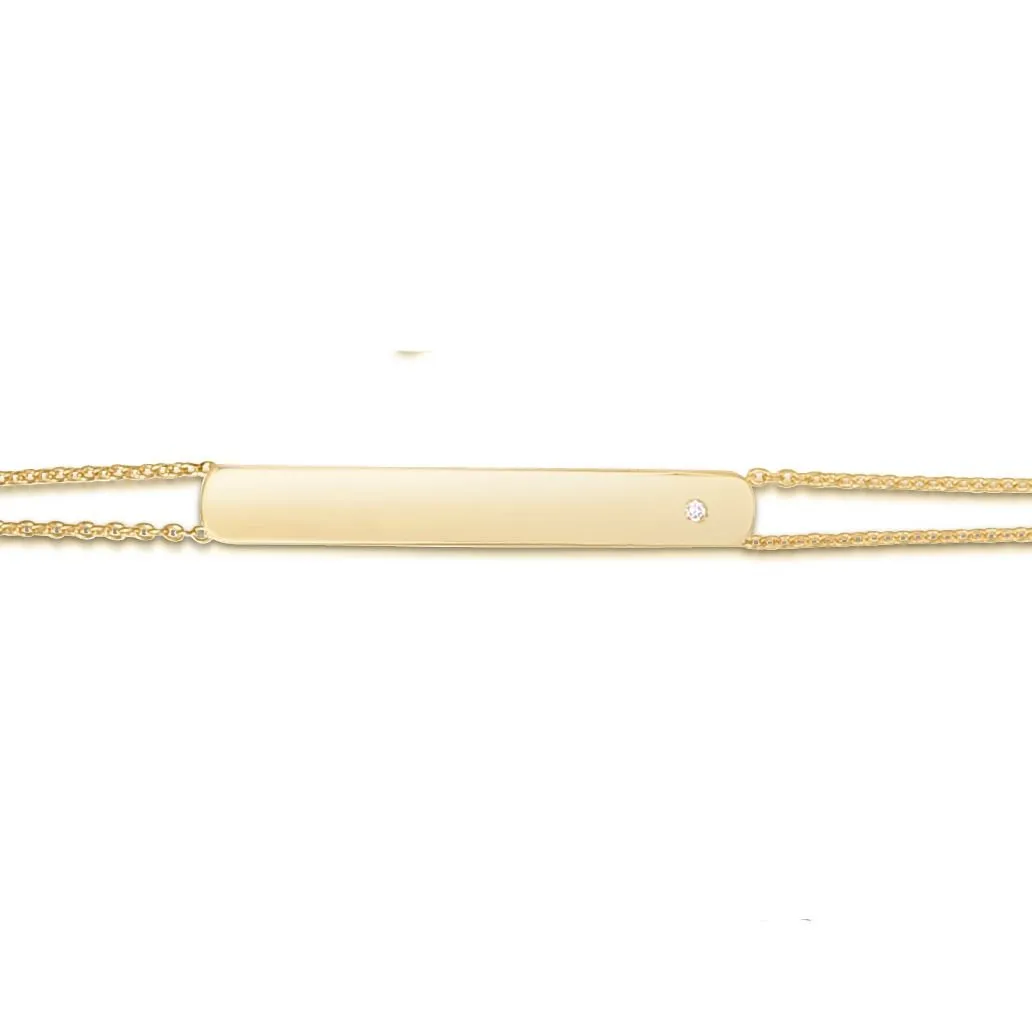 14K Gold Engraveable Diamond Accent Bar Bracelet