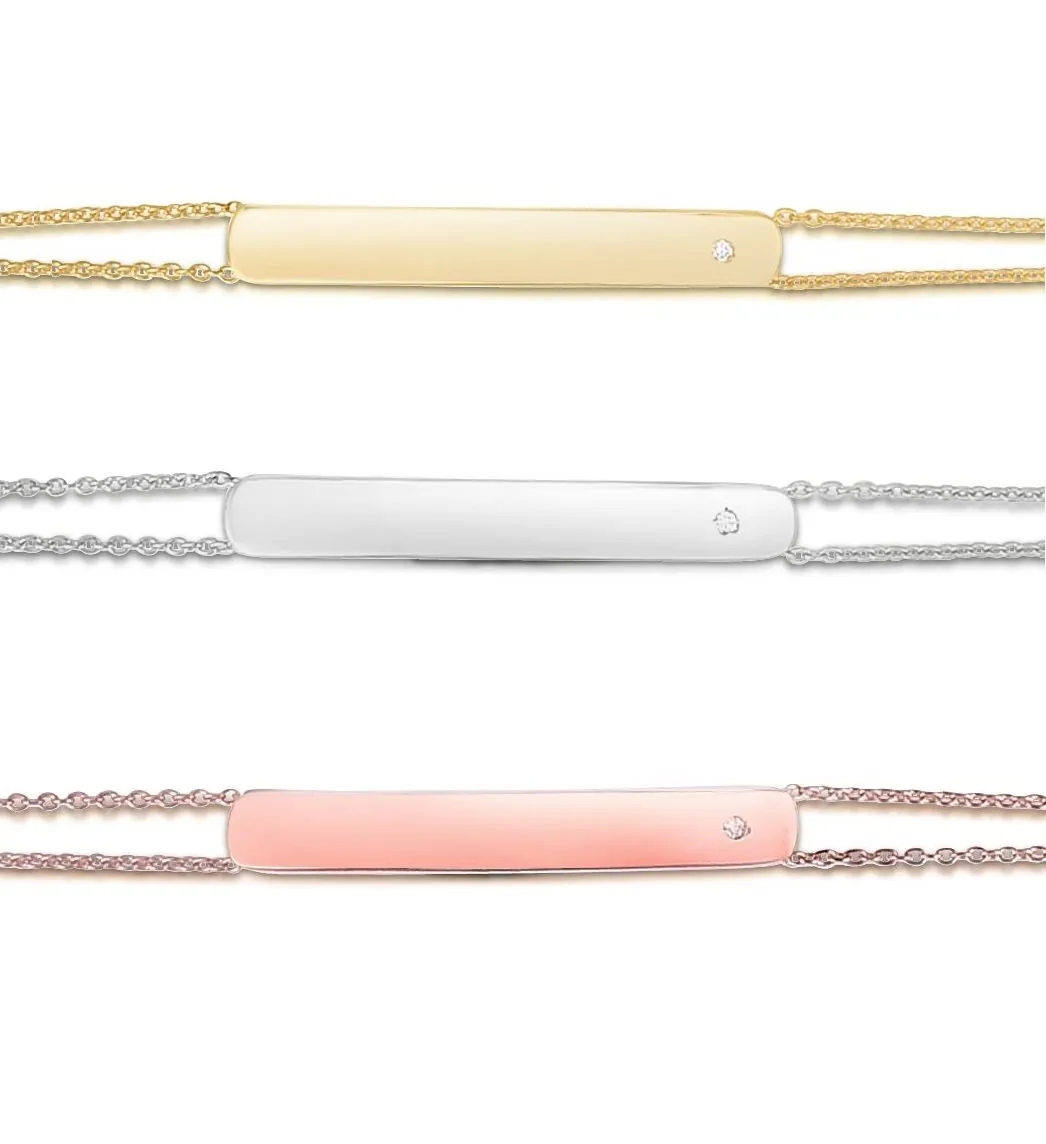 14K Gold Engraveable Diamond Accent Bar Bracelet