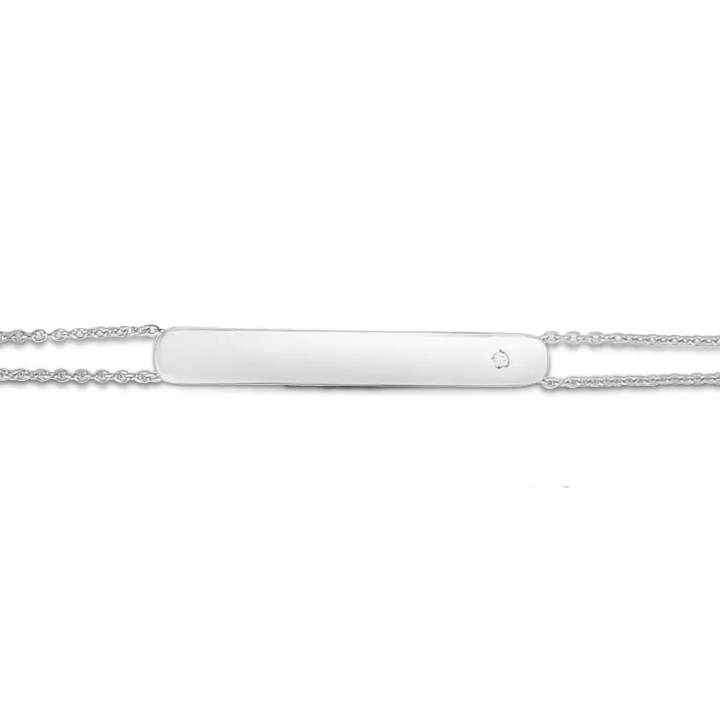 14K Gold Engraveable Diamond Accent Bar Bracelet