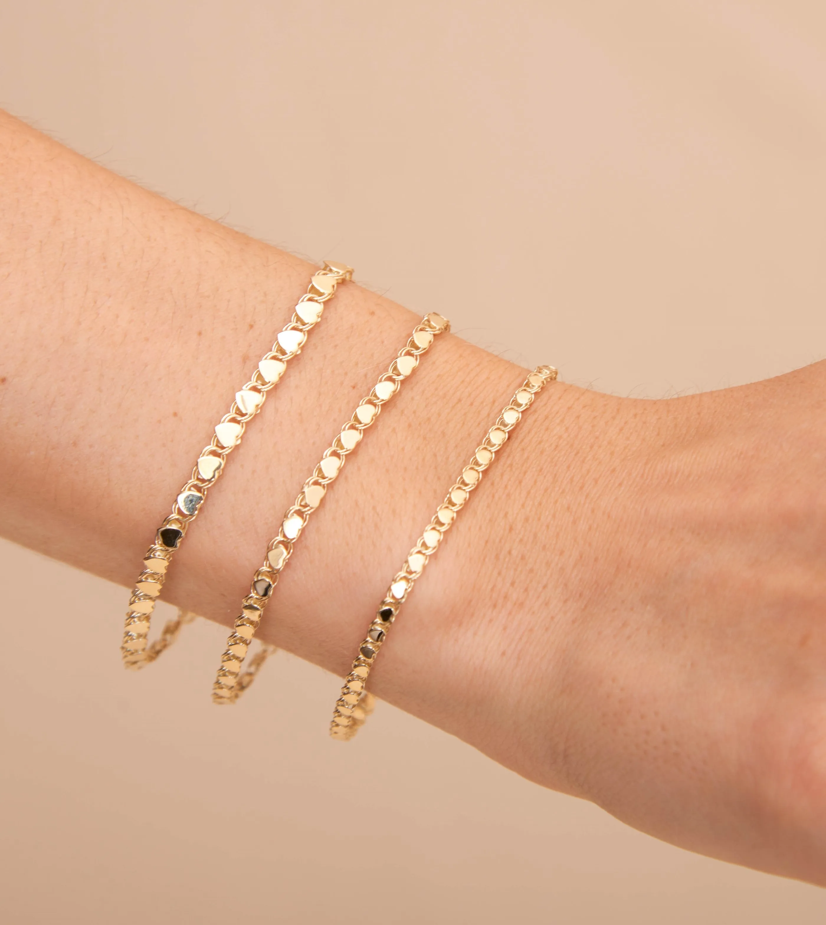 14k Gold Heart Mirror Chain Bracelet