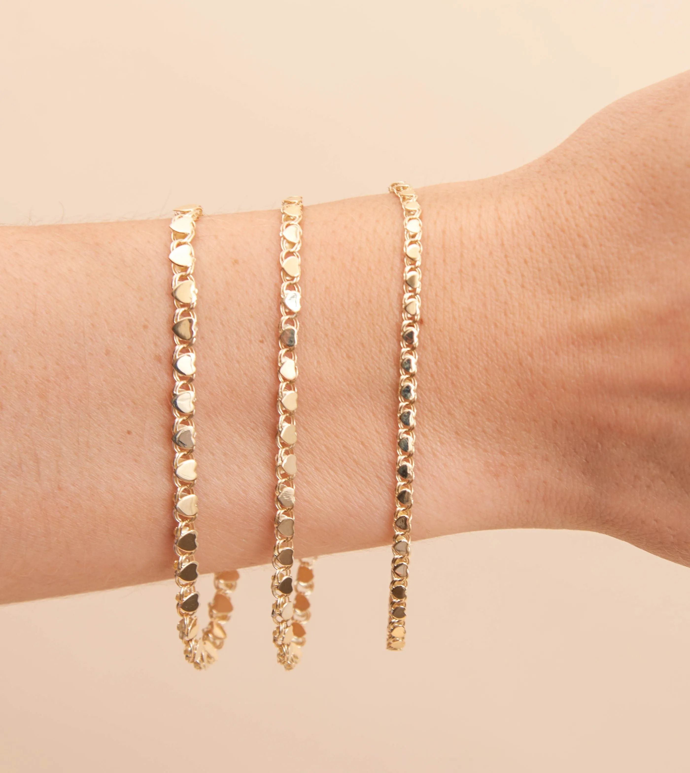 14k Gold Heart Mirror Chain Bracelet