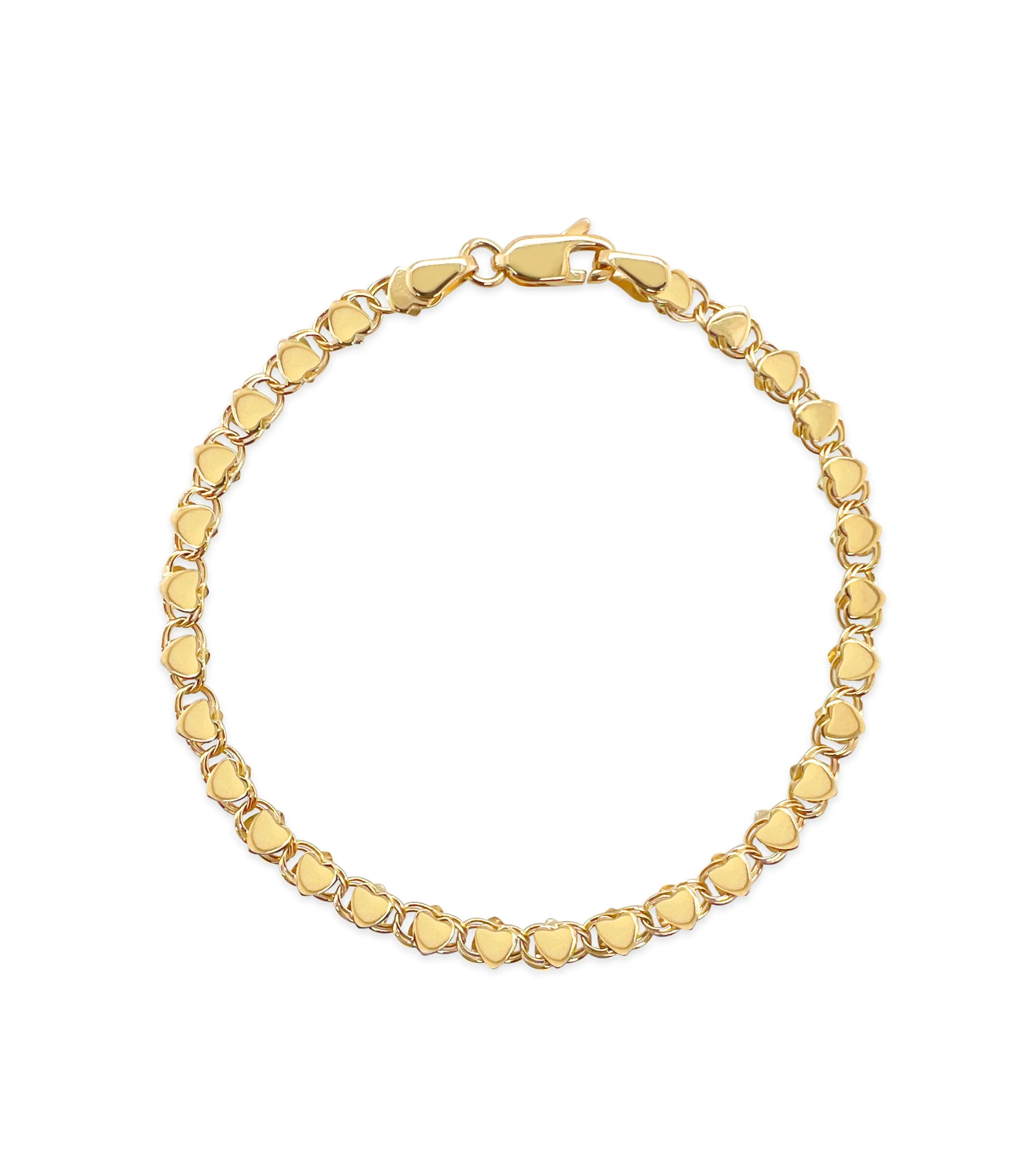 14k Gold Heart Mirror Chain Bracelet