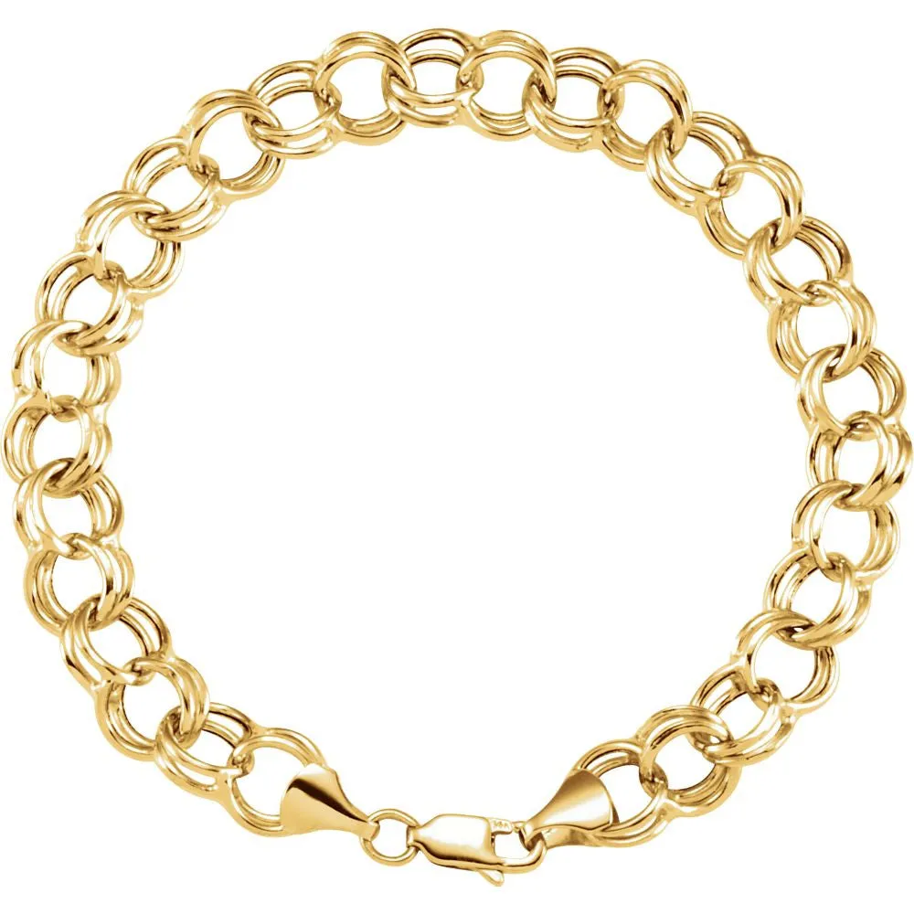 14k White Gold 5.7mm Double Link Charm 8" Bracelet