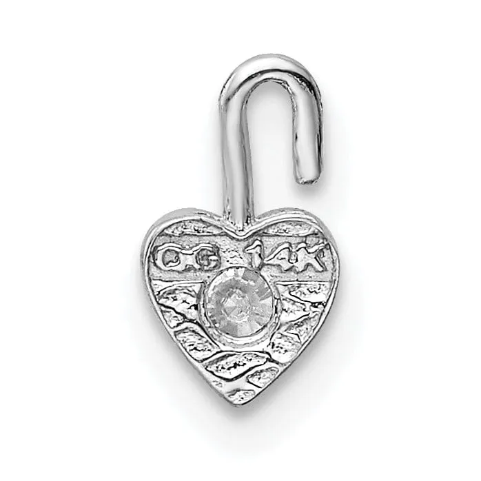 14k White Gold April Birthstone Heart Charm