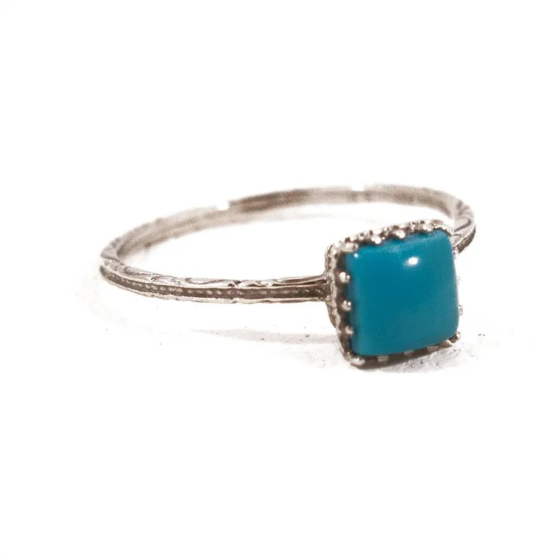 14K White Gold Square Turquoise 5X5mm Ring