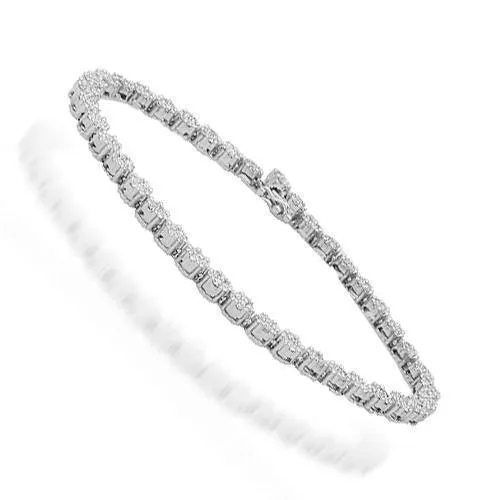 14K White Solid Gold Womens Diamond Bracelet 3.00 Ctw