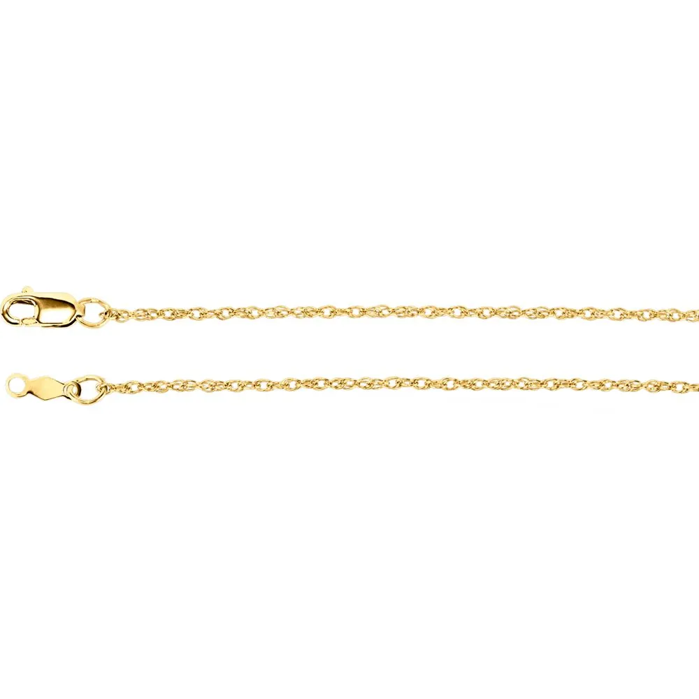 14k Yellow Gold 1.25mm Rope 7" Chain
