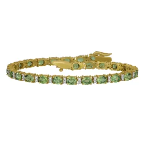 14k Yellow Gold Alternating Demantoid Garnet and Diamond Bracelet 7", GAR=11.27tw D=0.41tw