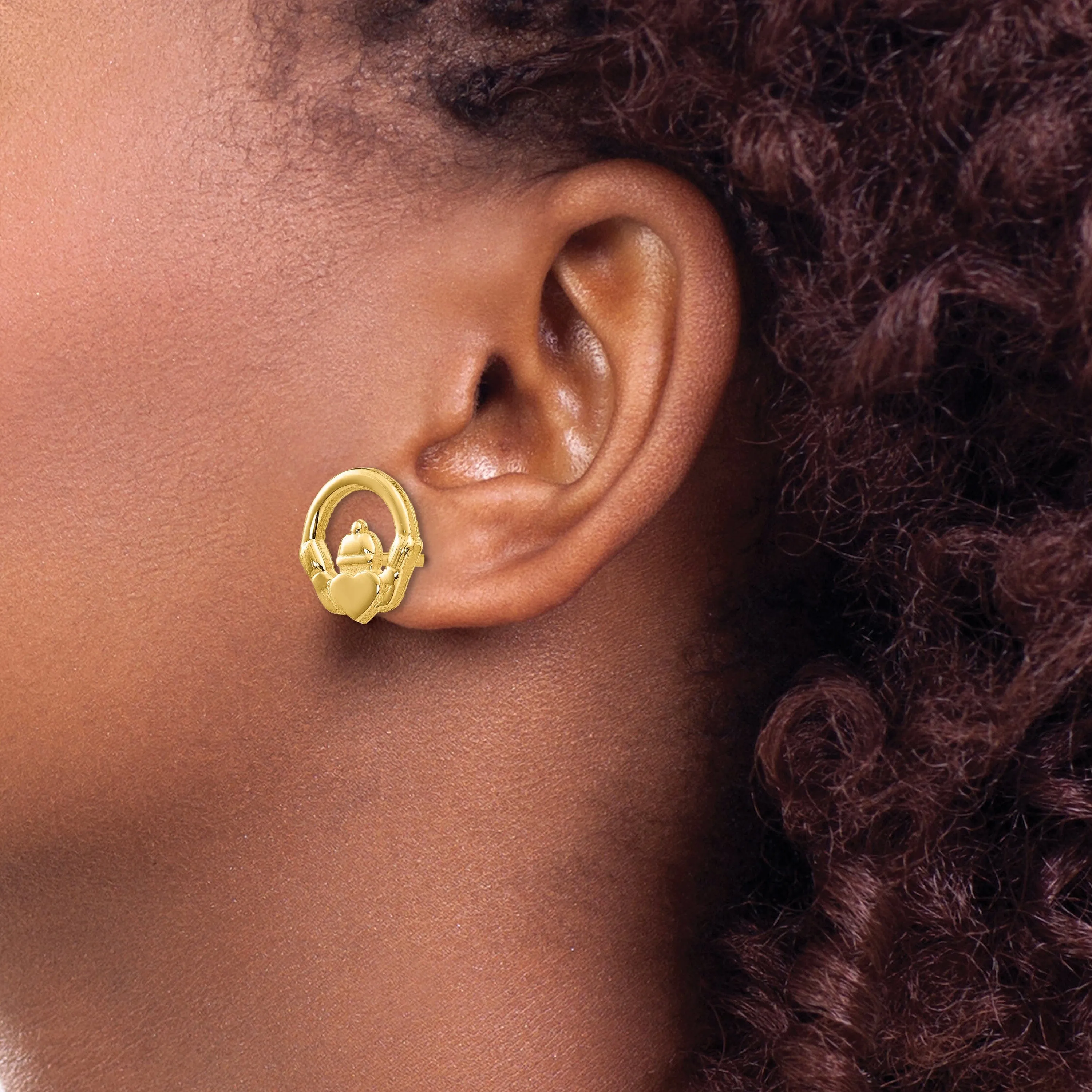 14k Yellow Gold Claddagh Post Earrings