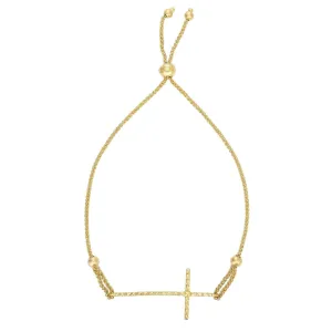 14K Yellow Gold Diamond Cut Sideways Cross Adjustable Pull Bolo Bracelet