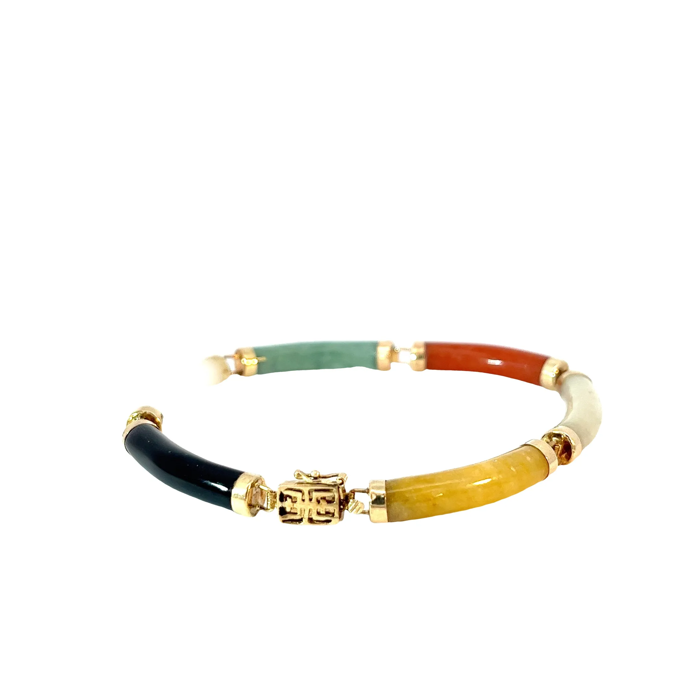 14K YELLOW GOLD MULTI COLOR 7" INCH JADE BRACELET