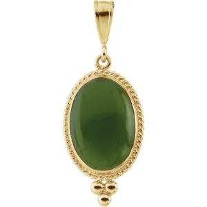 14k Yellow Gold Nephrite Jade Cabochon Pendant