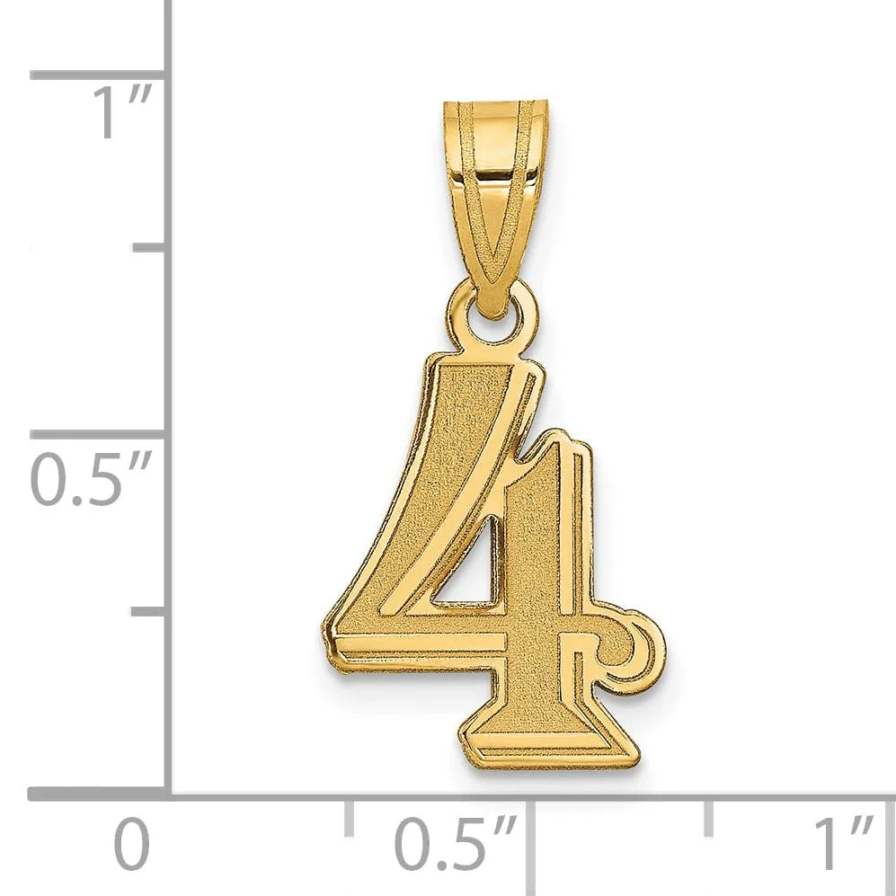 14k Yellow Gold Polished Etched Finish Number 4 Charm Pendant
