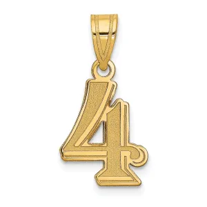 14k Yellow Gold Polished Etched Finish Number 4 Charm Pendant