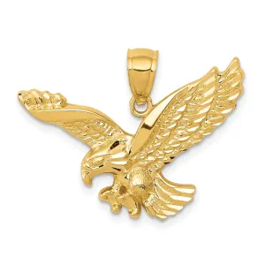 14k Yellow Gold Textured Solid Polished Finish Eagle Landing Mens Charm Pendant
