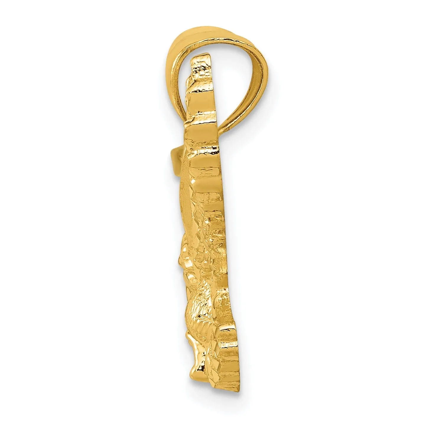 14k Yellow Gold Textured Solid Polished Finish Eagle Landing Mens Charm Pendant