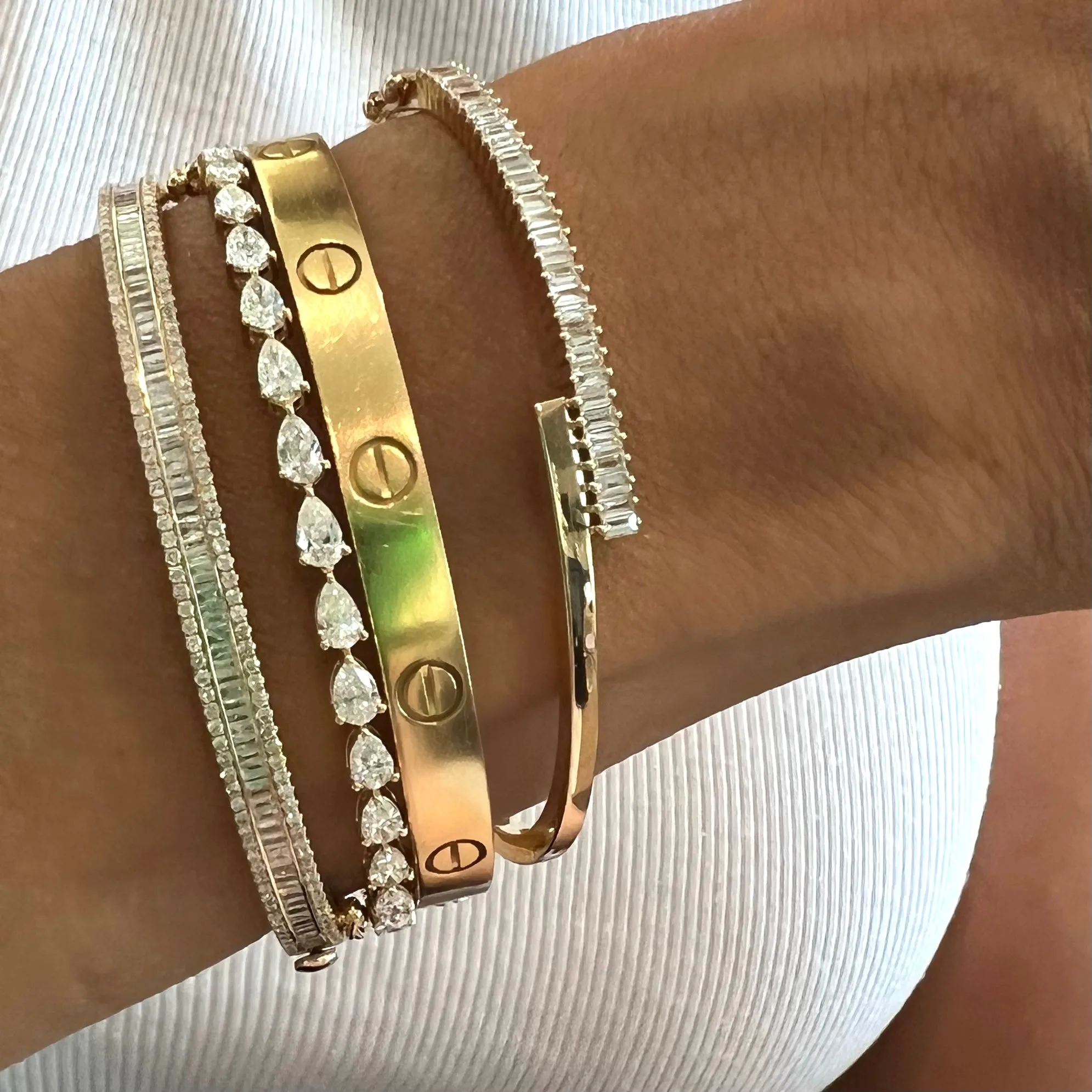 14KT Gold Baguette Diamond Lourdes Bangle Bracelet