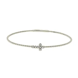 14KT White Gold Flex Diamond Cross Bangle Bracelet
