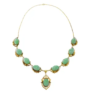 14KT Yellow Gold Retro Era Jade Bib Necklace