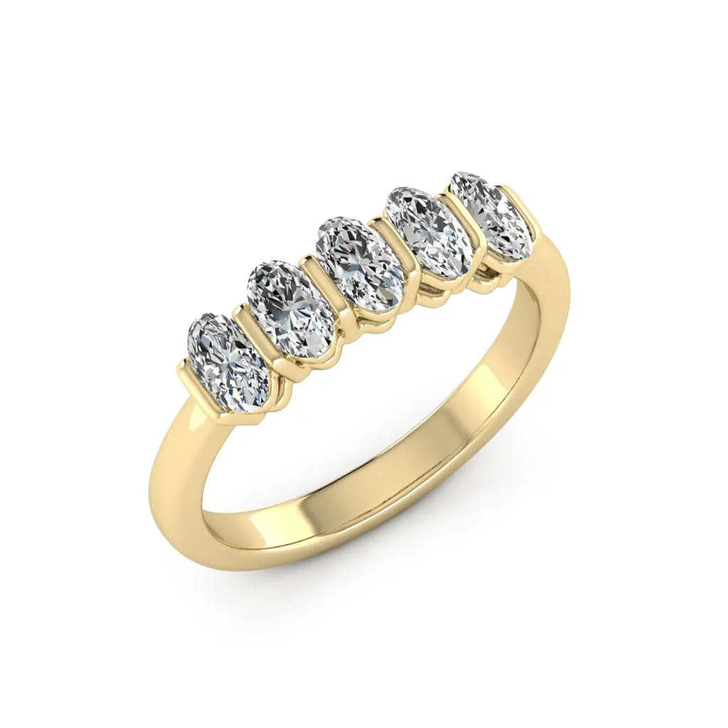 1.50 CTS DEW 5 Stone Oval Moissanite Ring